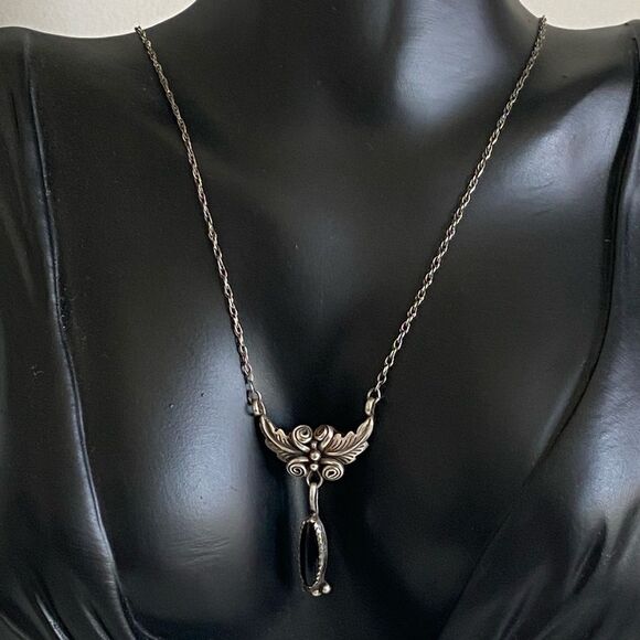 Vintage Sterling Silver Navajo Richard Begay Black Onyx Necklace - Picture 1 of 4